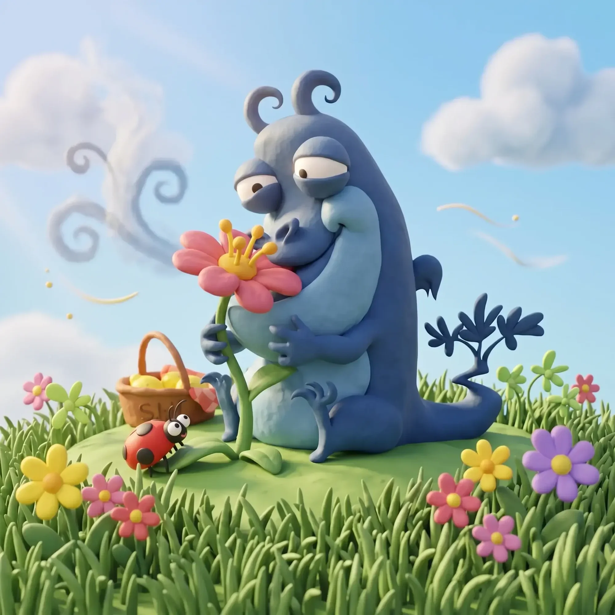 dragon smelling flower